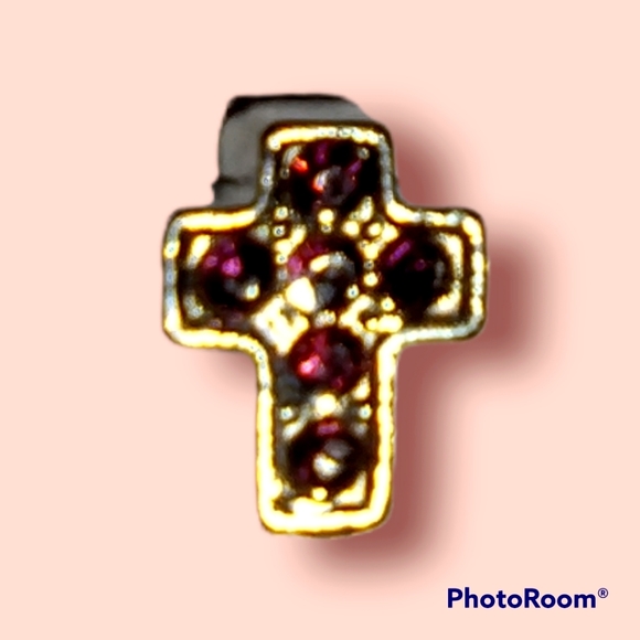 Purple Stone Cross Floating Charm - Picture 1 of 1
